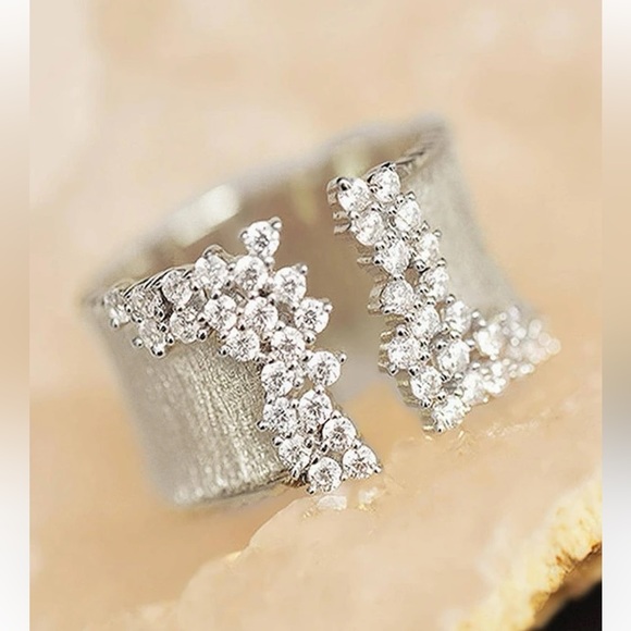 Cubic Zirconia Opening Design Luxury Band Bling, Iced Out Glamorous, Pave Ring 5 - Picture 3 of 8